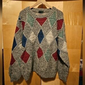 Vintage Y2K Boundary Waters Wool Blend Grandpacore Argyle Sweater XL